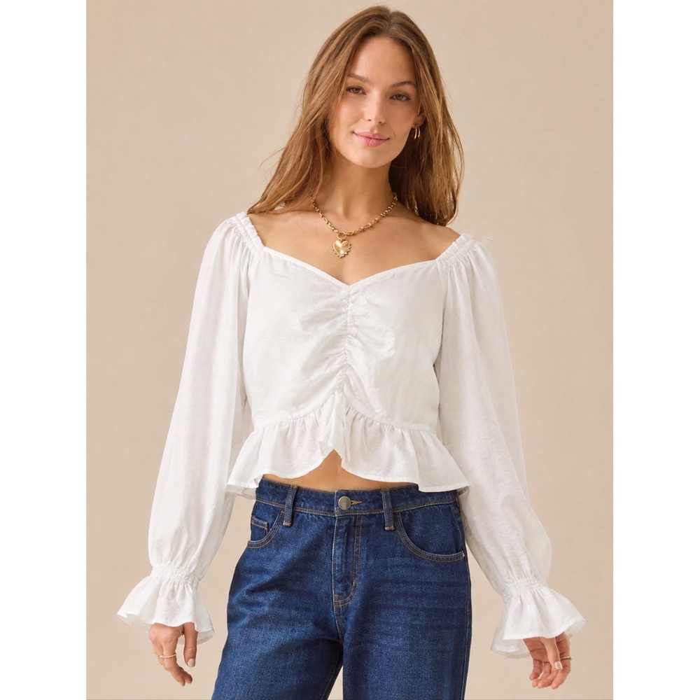 Altar'd State Cottagecore Fairy Romantic Ivory Y2K Peplum Long Sleeve Small